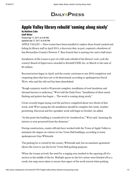 Apple Valley Library Rebuild 'Coming Along Nicely'