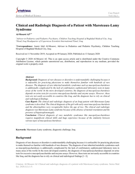 Clinical and Radiologic Diagnosis of a Patient with Maroteaux-Lamy