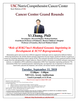 Yi Zhang, Phd Cancer Center Grand Rounds