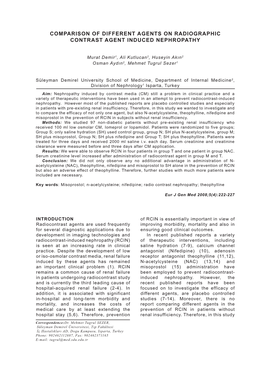 Comparison of Different Agents on Radiographic Contrast Agent Induced Nephropathy