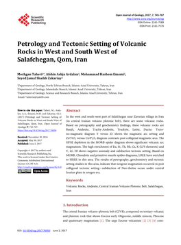 Petrology and Tectonic Setting of Volcanic Rocks in West and South West of Salafchegan, Qom, Iran