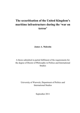 The Securitisation of the United Kingdom's Maritime Infrastructure During