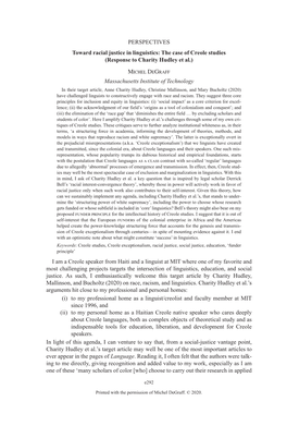 The Case of Creole Studies (Response to Charity Hudley Et Al.) MICHEL DEGRAFF