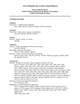 Hospital and Asylum Annual Reports