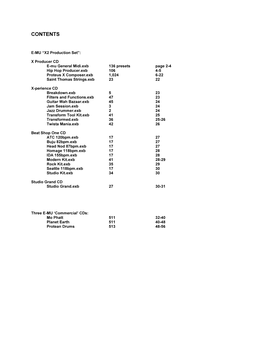 E-MU X2 Production Set List of Presets