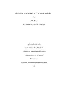 A LITERARY SURVEY of MOUNT BEIMANG by YIYI LUO BA, Fudan University, PR China, 2008 a Thesis Submitted to Th