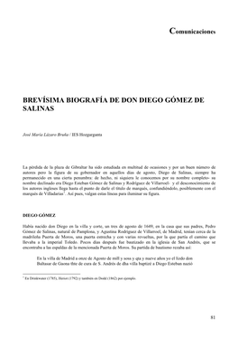 Brevísima Biografía De Don Diego Gómez De Salinas. Por José María Lázaro Bruña