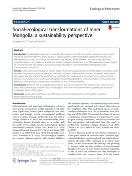 Social-Ecological Transformations of Inner Mongolia: a Sustainability Perspective Guanghua Xu1,2* and Jianguo Wu3,4