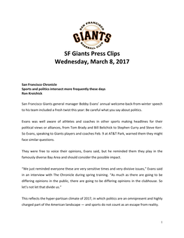 SF Giants Press Clips Wednesday, March 8, 2017