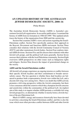 An Updated History of the Australian Jewish Democratic Society, 2000–16 Philip Mendes