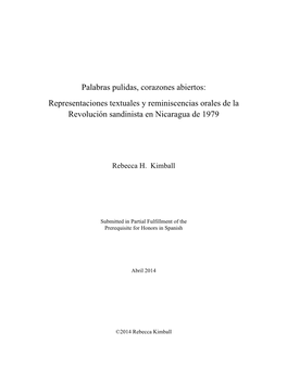 Representaciones Textuales Y Reminiscencias Orales De La Revolución Sandinista En Nicaragua De 1979