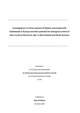 Investigations on Three Species of Diptera Associated with Hawkweeds in Europe and Their Potential for Biological Control of Alien Invasive Hieracium Spp