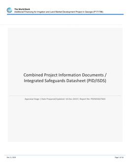 Combined Project Information Documents / Integrated Safeguards Datasheet (PID/ISDS)