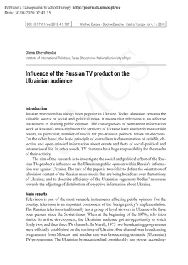 Influence of the Russian TV Product on the Ukrainian Audience