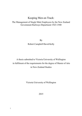 Keeping Men on Track: the Management of Single Male Employees by the New Zealand Government Railways Department 1923-1940