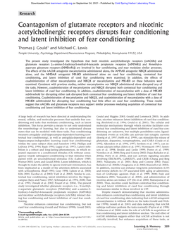 Coantagonism of Glutamate Receptors and Nicotinic Acetylcholinergic Receptors Disrupts Fear Conditioning and Latent Inhibition of Fear Conditioning Thomas J