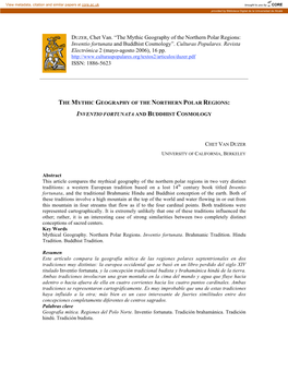 “The Mythic Geography of the Northern Polar Regions: Inventio Fortunata and Buddhist Cosmology”