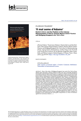 'Il Mal Seme D'adamo': Dante's Inferno and the Problem of the Literary