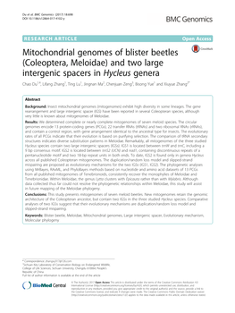 Mitochondrial Genomes of Blister Beetles