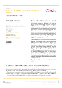 EL ISTMO DE PANAMÁ En La Crónica De Gaspar De Espinosa