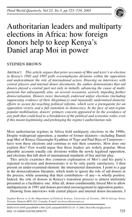 Authoritarian Leaders and Multiparty Elections in Africa: How Foreign Donors Help to Keep Kenya's Daniel Arap Moi in Power