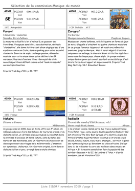 Sélection De La Commission Musique Du Monde 40502 PCDM3 000.1 PAR 40503 PCDM3 003.2 ZAR Vert Vert SE PCDM4 9.013 PAR PCDM4 9.083 ZAR Vert Vert
