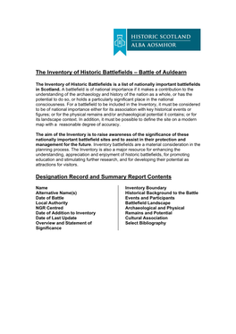 The Inventory of Historic Battlefields – Battle of Auldearn Designation