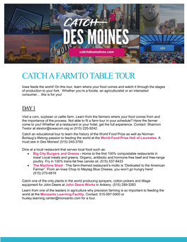 Catch a Farm to Table Tour