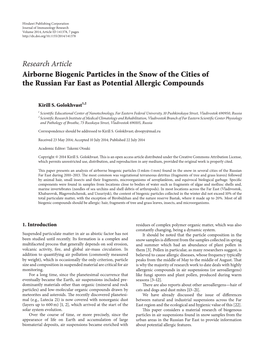 Airborne Biogenic Particles in the Snow of the Cities of the Russian Far East As Potential Allergic Compounds