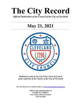 The City Record Official Publication of the Council of the City of Cleveland