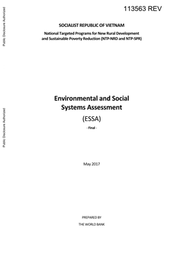 Environmental and Social Systems Assessment (ESSA) - Final - Public Disclosure Authorized