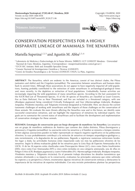 Conservation Perspectives for a Highly Disparate Lineage of Mammals: the Xenarthra