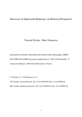 Discovery of Superoxide Reductase: an Historical Perspective Vincent