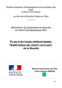 PLAN D'actions OPÉRATIONNEL TERRITORIALISE (PAOT) 2019-2021 De La Moselle