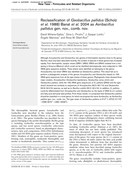 Reclassification of Geobacillus Pallidus (Scholz Et Al