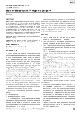 Role of Robotics in Whipple's Surgery