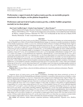 Preferencias Y Supervivencia De Lophoceramica Pyrrha, Un Noctuido Gregario Constructor De Refugios, En Dos Plantas Hospederas Pr