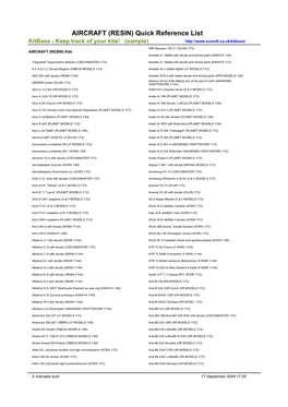 AIRCRAFT (RESIN) Quick Reference List Kitbase - Keep Track of Your Kits! (Sample)