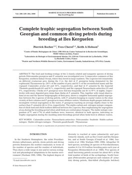 Complete Trophic Segregation Between South Georgian and Common Diving Petrels During Breeding at Iles Kerguelen