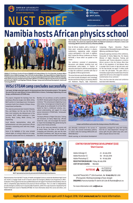 Namibia Hosts African Physics School the 5Th Edition of the Biennial African School of Physics (ASP), Was Hosted in Namibia Over the Past Three Weeks