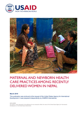 Maternal and Newborn Health Care Practices Among Recently Delivered Women in Nepal