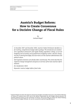 Austria's Budget Reform: How to Create Consensus for a Decisive Change of Fiscal Rules – OECD Journal on Budgeting, Volume 1