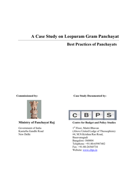 A Case Study on Leepuram Gram Panchayat Best Practices of Panchayats