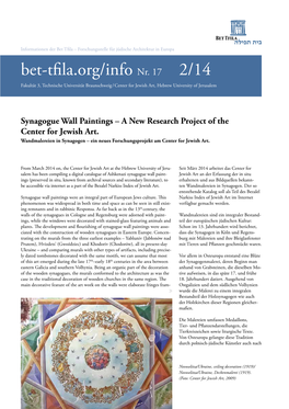 Synagogue Wall Paintings – a New Research Project of the Center for Jewish Art. Wandmalereien in Synagogen – Ein Neues Forschungsprojekt Am Center for Jewish Art