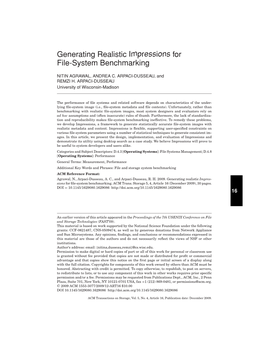 <I>Impressions</I> for File-System Benchmarking