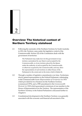 The Historical Context of Northern Territory Statehood