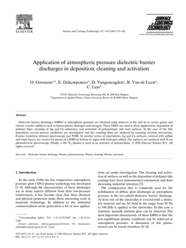 Application of Atmospheric Pressure Dielectric Barrier Discharges in Deposition, Cleaning and Activation