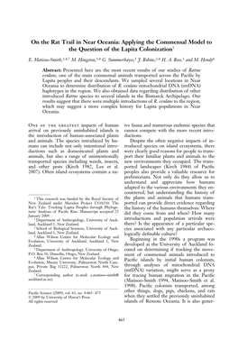 On the Rat Trail in Near Oceania: Applying the Commensal Model to the Question of the Lapita Colonization1