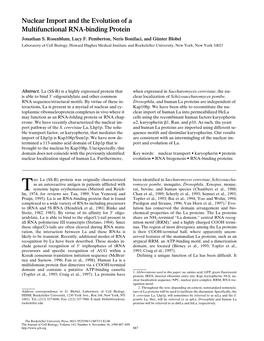 Nuclear Import and the Evolution of a Multifunctional RNA-Binding Protein Jonathan S