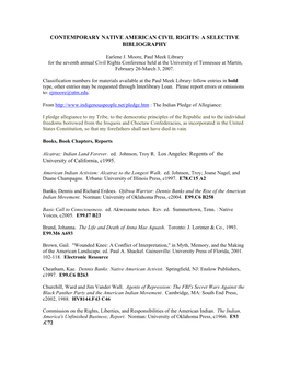 Contemporary Native American Civil Rights: a Selective Bibliography